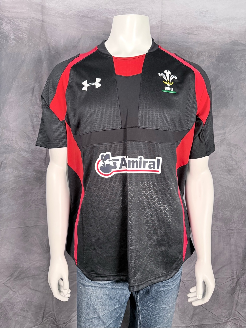 Under Armour Men's Black and Red Rugby Jersey with WRU Crest
